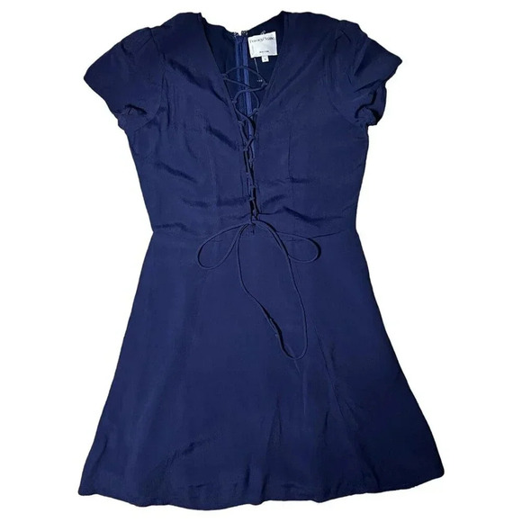 PRIVACY PLEASE By REVOLVE PHILLIPS LACE OPEN FRONT MINI DRESS NAVY SIZE SMALL - Picture 4 of 9